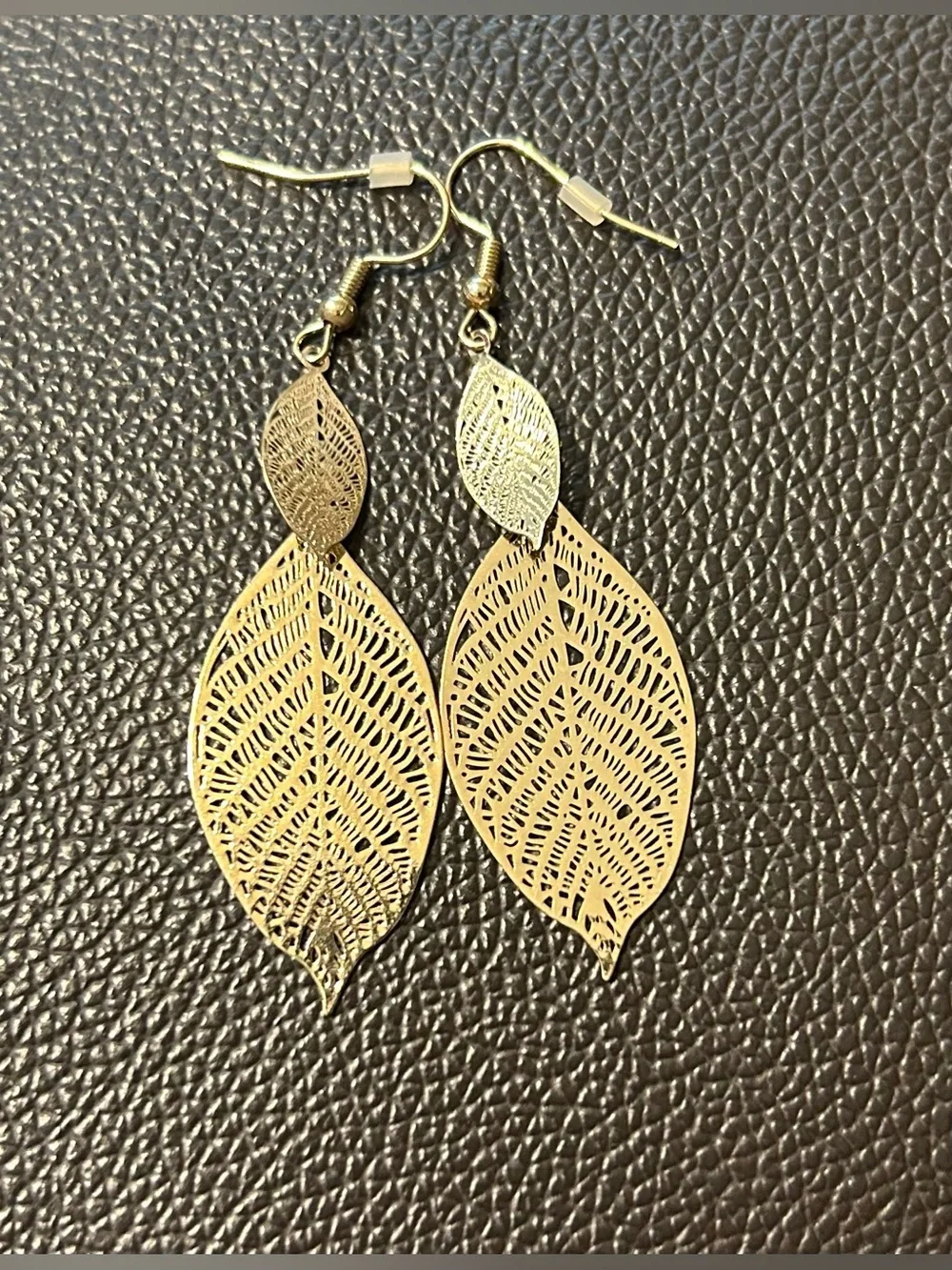 NWOT. Nicole Miller Gold Leaf Earrings. - Picture 4 of 5